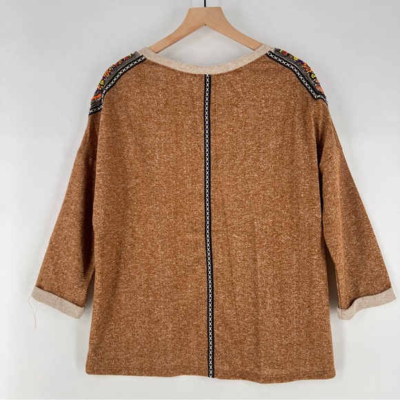 Daytrip Beaded Embellished Shoulders Heathered Knit 3/4 Sleeve Dolman Top L - Picture 8 of 12